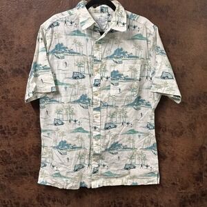 Croft & Barrow Medium Easy Care Button Down Surf Palm Tree  Woody Truck Beach